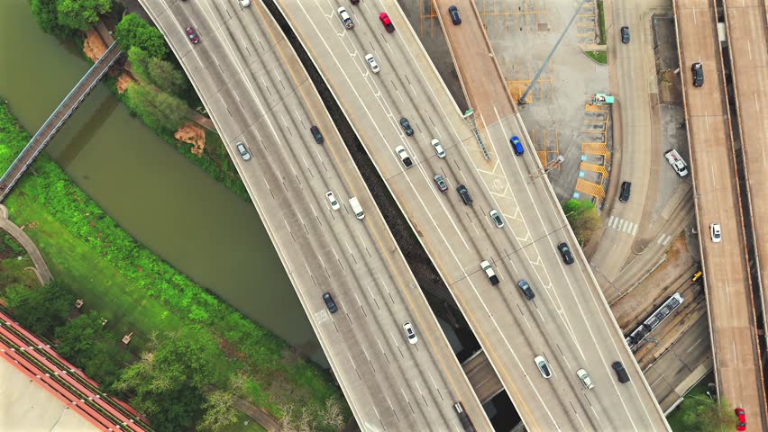 Houston Texas Aerial View of Highway Interchange and Urban Infrastructure