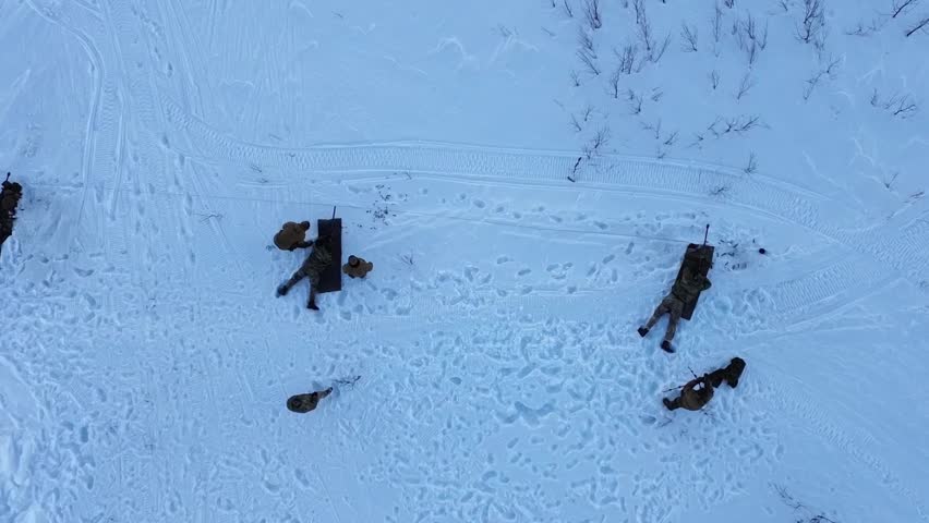 Soldiers Parachuting Over Winter Landscape