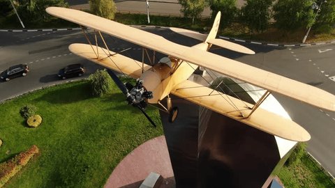 Smooth Drone Descent near Plane Monument Mytishchi