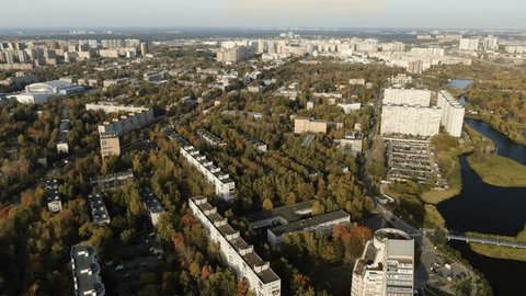Sideways Drone Flight above Mytishchi Residential Area