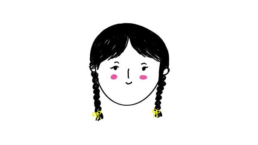 Cute Smiling Little Girl with Braided Hair Doodle Sketch Cartoon Illustration Design