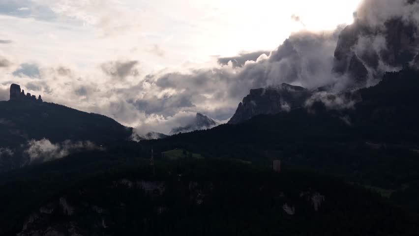 Italian Dolomites Peaks Under Clouds, Tofane and Cinque Torri Mountains Above Cortina D