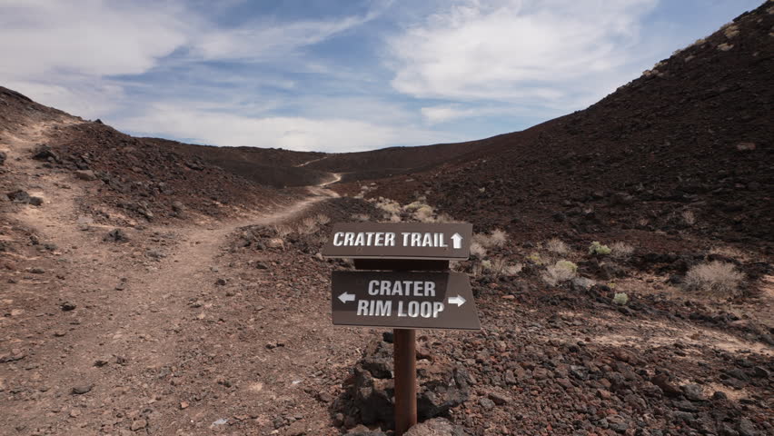 Sign With Trails Directions Around Amboy Crater, National Natural Monument of California USA