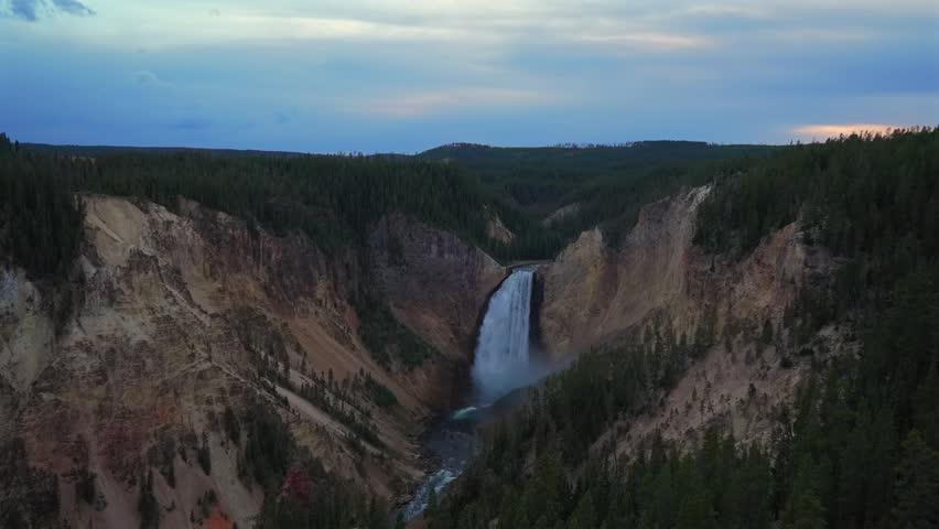 Grand Canyon of the Yellowstone cascading waterfalls Inspiration Point North Rim Drive Yellowstone National Park Wyoming USA Red Rock Point Lookout Point nature wide pano landscape cloudy afternoon