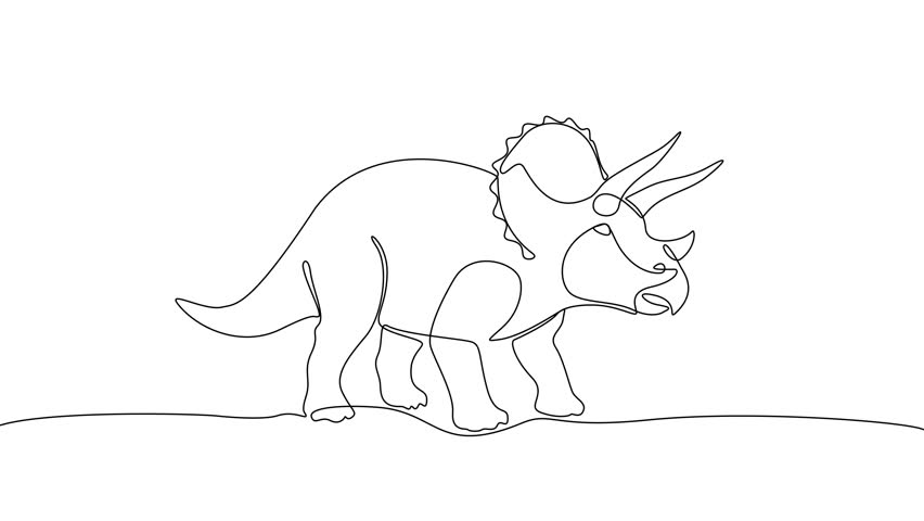 Minimal Triceratops line art animation illustrated using progressive continuous line drawing technique.