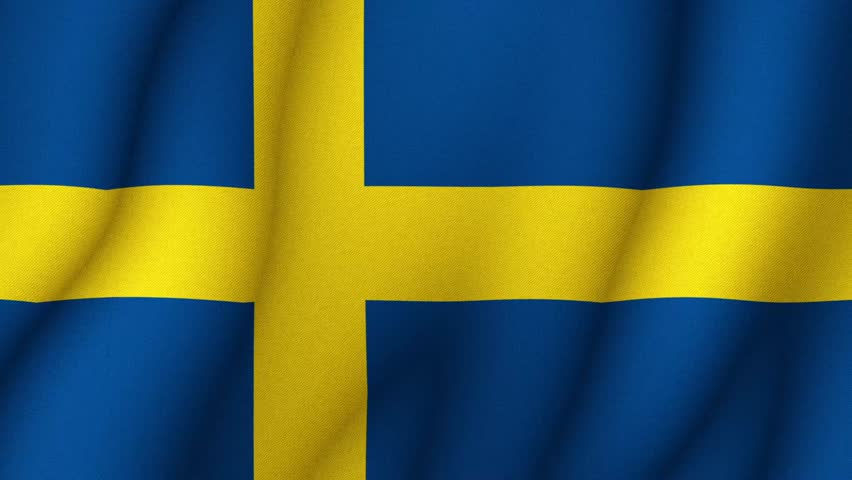 National flag of Sweden waving in wind with yellow Scandinavian cross on blue background, video footage of Swedish patriotic symbol and Nordic country identity