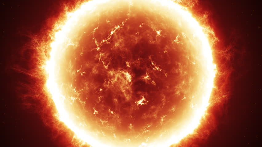 Glowing Sun with fiery solar prominences and plasma eruptions in deep space, cinematic realistic 3D animation of a burning star with intense energy and heat.
