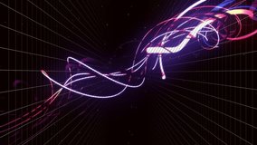 Neon ribbon sweeping left sparking gradient triangle sliding settling and glowing forming center. Abstract, geometric, luminescent, polygon, panel, grid, futuristic - Powered by Shutterstock - Get 15% off with code: PIKWIZARD15