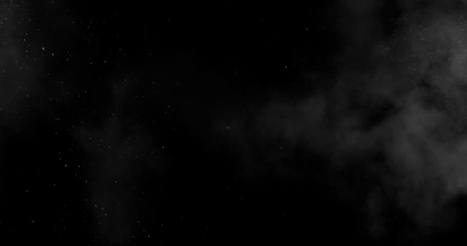 Slow Motion of Falling Snow and Fog Captured with a High-speed Camera on a Pure Black Background. Perfect as a VFX or Compositing Overlay for Winter Atmospheres, Transitions, and Visual Effects.