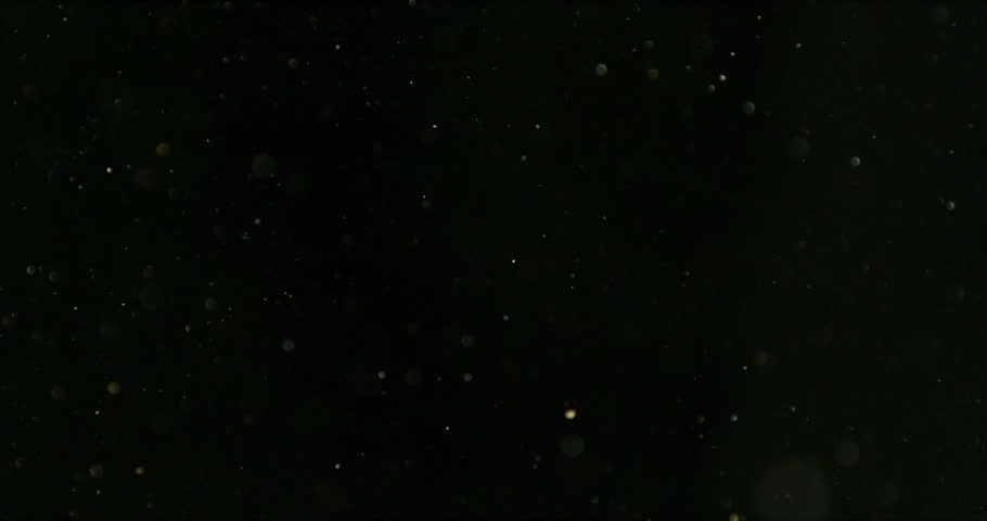 Super slow motion falling snow or dust particles isolated on a black background. Abstract atmospheric SFX overlay with floating debris, cinematic texture and dark visual effect.
