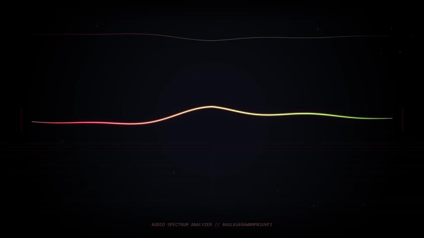 A minimalist abstract visualization featuring a golden, wavy line resembling a sound wave or data stream against a deep, dark backdrop. The line emits a soft, ethereal glow.