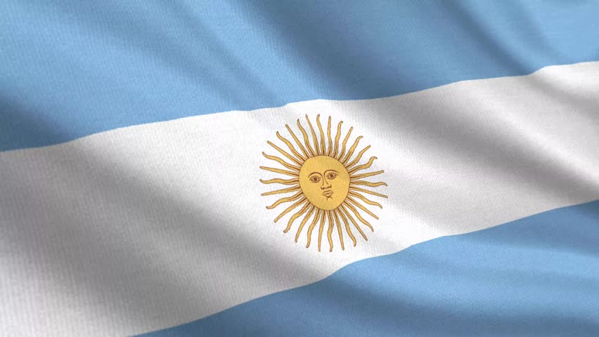 Seamless 3D video of the Argentina flag fluttering in the wind looping