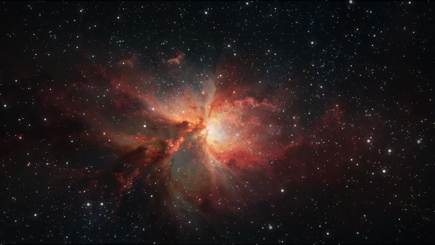 Stunning Nebula Cloud Formation with Stars, Golden Cosmic Dust and Space Exploration.