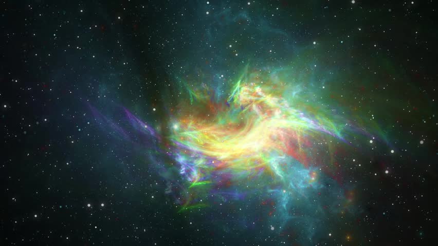Stunning Nebula Cloud Formation with Stars, Golden Cosmic Dust and Space Exploration.