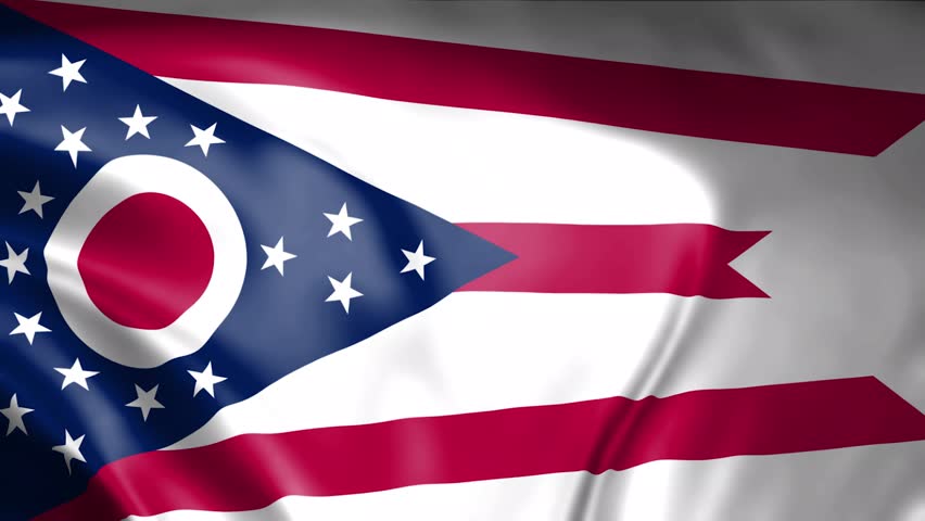 Vibrant Ohio State Flag Waving in the Wind with Realistic Fabric Texture, a Patriotic Symbol for American Identity, Government, and Educational Content.
