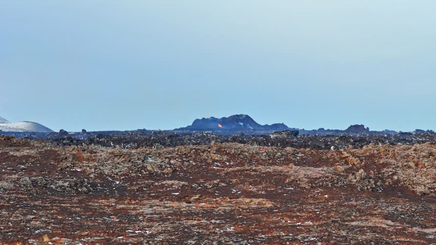 Aerial view of Sundhnukur Volcano and vast lava fields in Grindavik, Grindavikurbaer, Iceland.