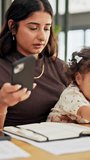 Phone call, baby and multitask with woman in home as freelancer, copywriter and virtual consulting. Communication, remote worker and super mom with child in house for time management and mobile chat - Powered by Shutterstock - Get 15% off with code: PIKWIZARD15