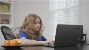 Kid remote education by laptop at home. Distance learning for kids. - Powered by Shutterstock - Get 15% off with code: PIKWIZARD15