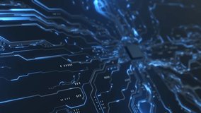 Technology Background Animation CPU Futuristic Circuit. 3D AI Processor Power. Blue Green Process. Data Board Chip Virtual Ai Artificial Intelligence CPU Central Computer Processors Cyber technology - Powered by Shutterstock - Get 15% off with code: PIKWIZARD15