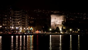  White Tower of Thessaloniki, Night View - High Quality Timelapse HD Video 
