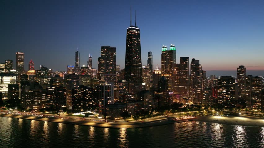aerial view of city skyline of chicago,illinois, united states
