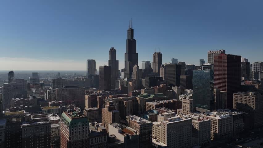 aerial view of skyscrapers of chicago city, illinois United states
