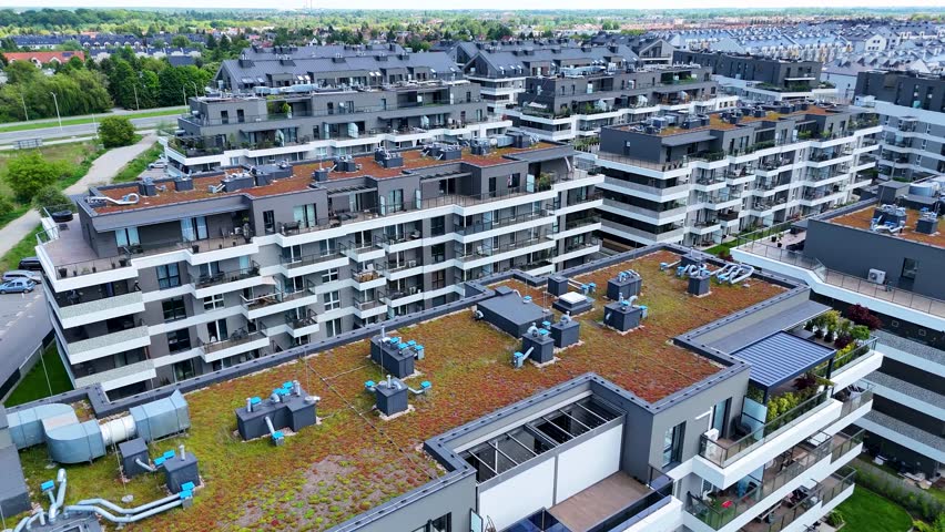 New residential complex, houses, city, drone footage, Wroclaw, Poland