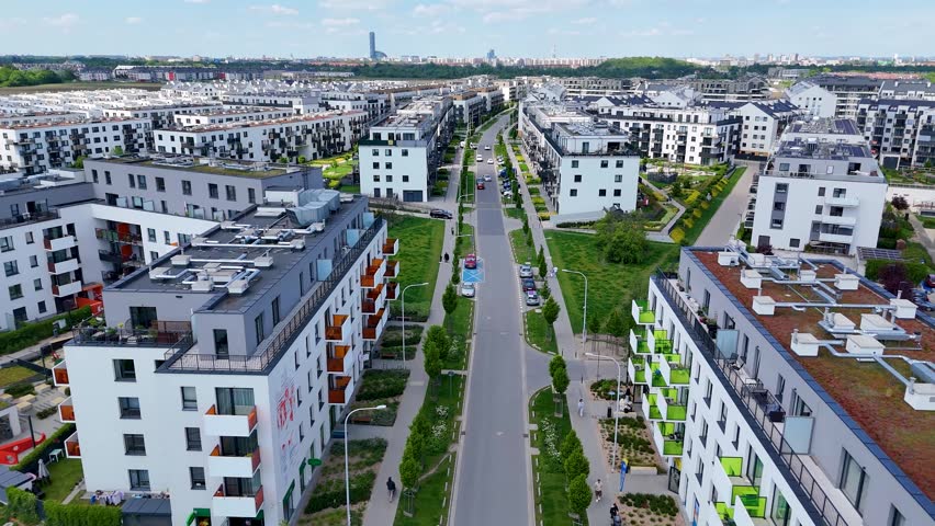 New residential complex, houses, city, drone footage, Wroclaw, Poland