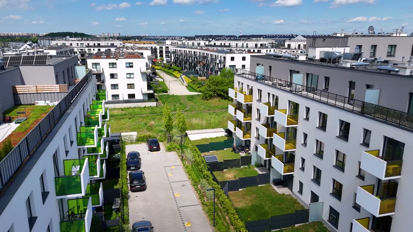 New residential complex, houses, city, drone footage, Wroclaw, Poland