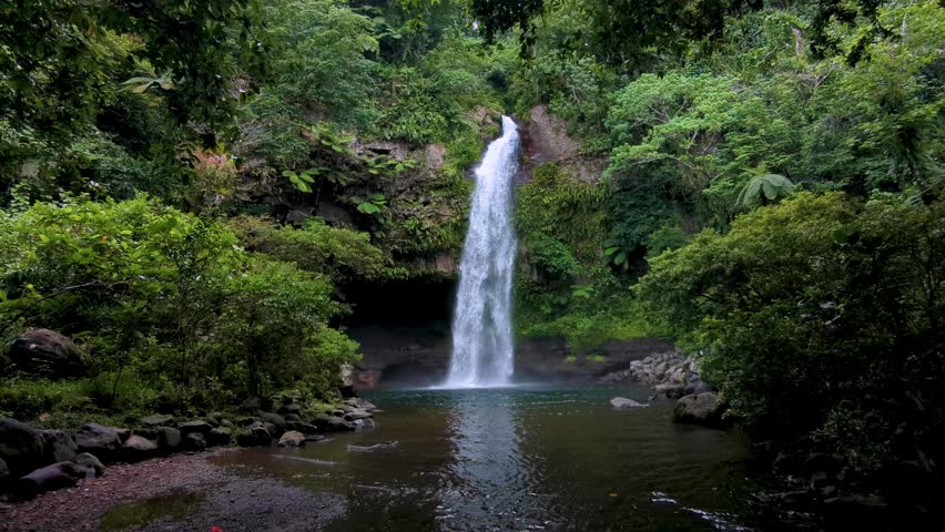 Scenic Fijian landscape view Tavoro Waterfall at Bouma National Heritage Park on Taveuni Island, Fiji