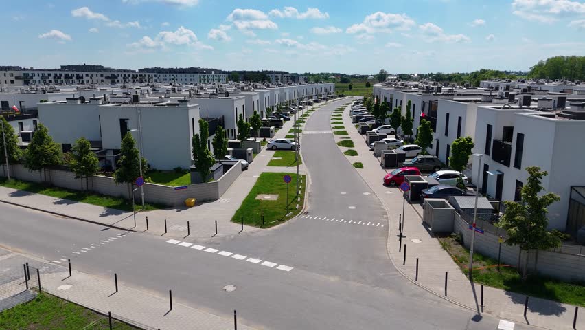 Townhouses, residential complex, aerial view, Wroclaw, Poland