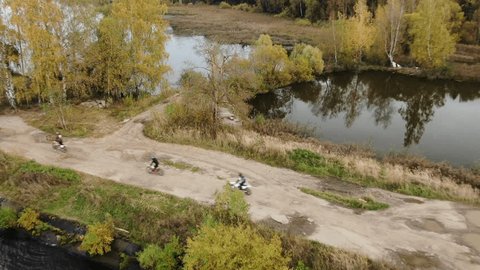 Drone Tracking Bikers on Riverside Trail Mytishchi