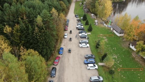 Aerial Following Quad Bikes through Park Mytishchi