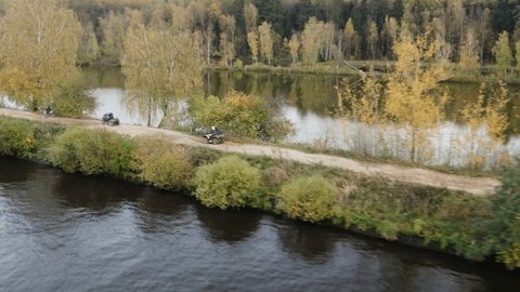 Sideways Drone Tracking Motorcyclists Quads Mytishchi