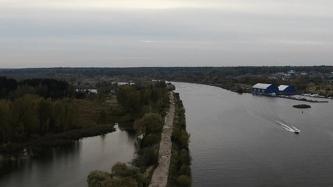 Forward Drone Flight along River Road Mytishchi