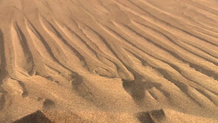 Close up detail of fine desert sand shifting across rippled dune textures shaped by wind at Great Sand Dunes National Park, Colorado, USA. Static macro shot