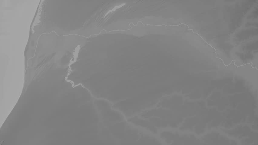 Saint Louis region, Senegal, extruded. Grayscale map