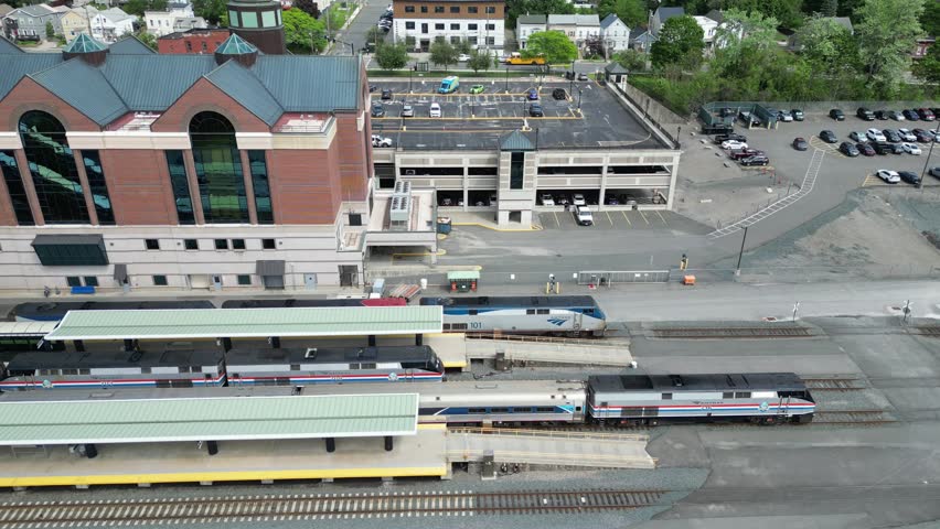 Albany New York Amtrak Station and Lake Shore limited drone aerial