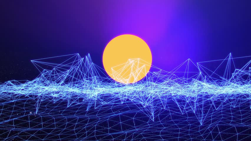 A lone silhouette walks across an intricate glowing blue spider web under a bright full moon in a dark, surreal digital fantasy environment.