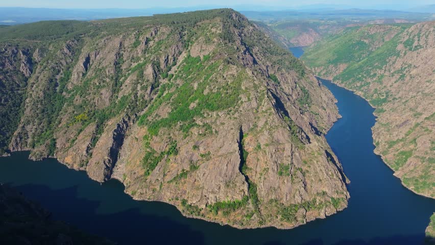 Above View Of Sil Canyon (Cañón do Sil) In The Ribeira Sacra region of Galicia, Spain. Aerial Shot