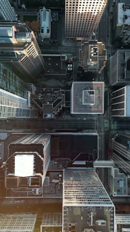Aerial birds eye overhead top down view of streets crossing avenue