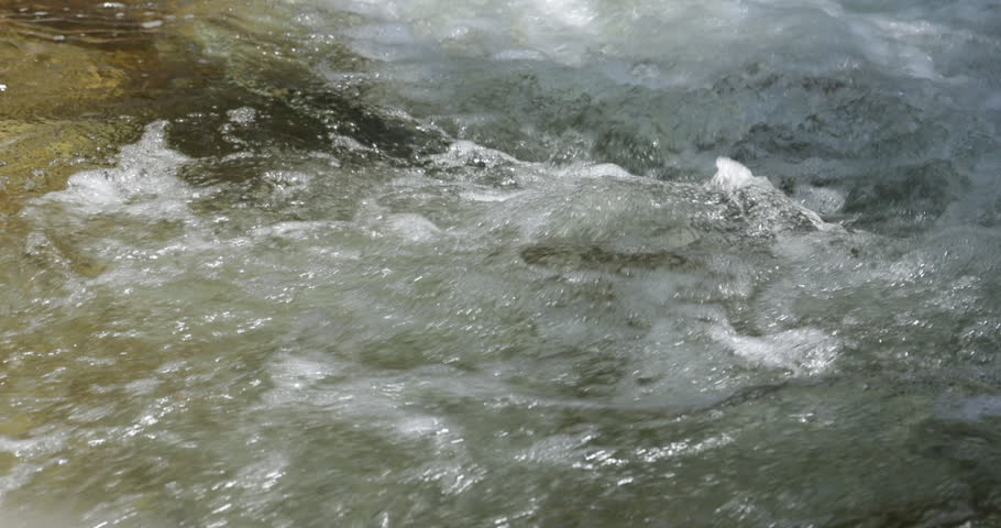 Crystal clear rapids flowing over rocks in natural stream