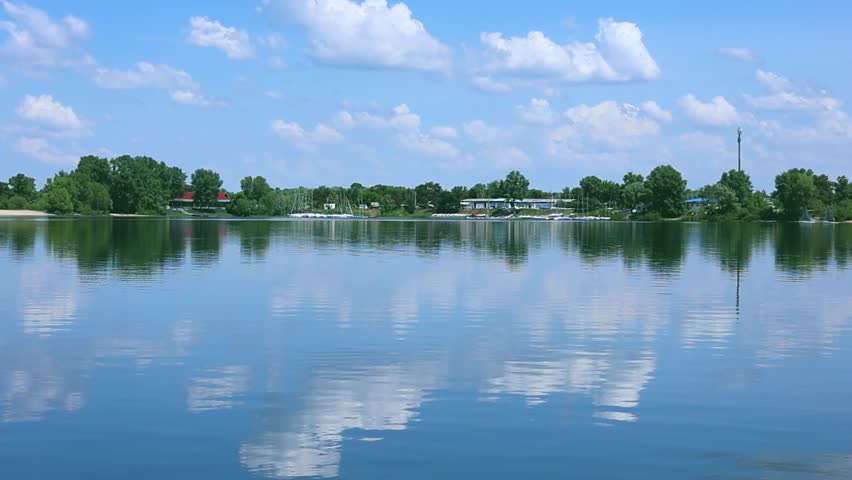 Beautiful river landscape with blue sky