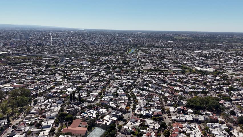 Aerial panorama of Cordoba city, Argentina, during a bright sunny day.