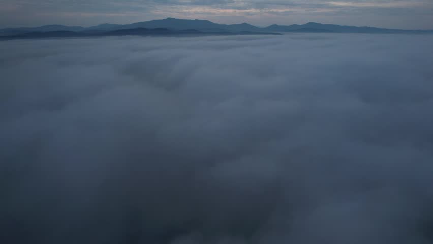 4k aerial vermont mountains amongst the fog