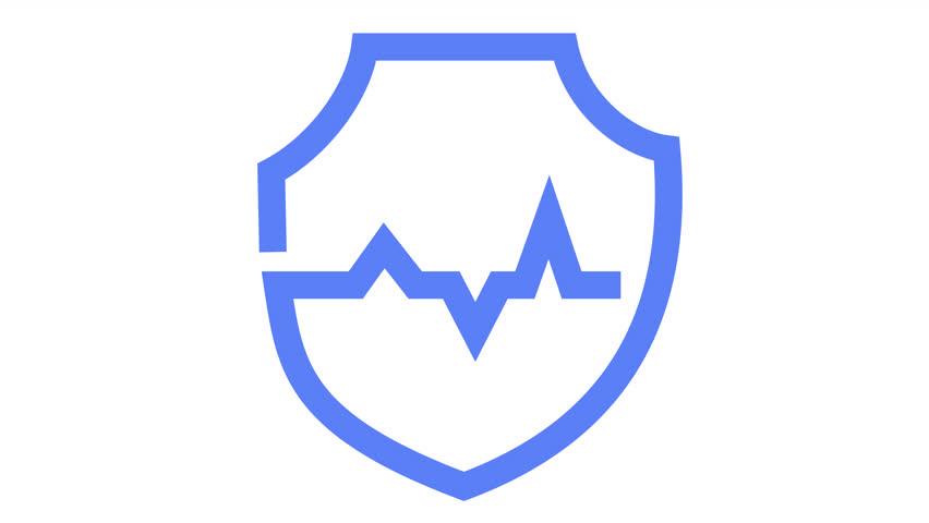Medical shield icon with pulse line art cartoon animation. Minimalist health insurance symbol with heartbeat rhythm and shield in a transparent background for healthcare protection and safety element.