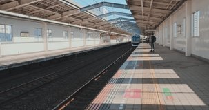 Subway train arriving at Tokyo Metro platform on sunny morning, static wide view. Urban station in Japan. Passenger waits on platform. Modern public transportation. Daily city railway in metropolitan - Powered by Shutterstock - Get 15% off with code: PIKWIZARD15