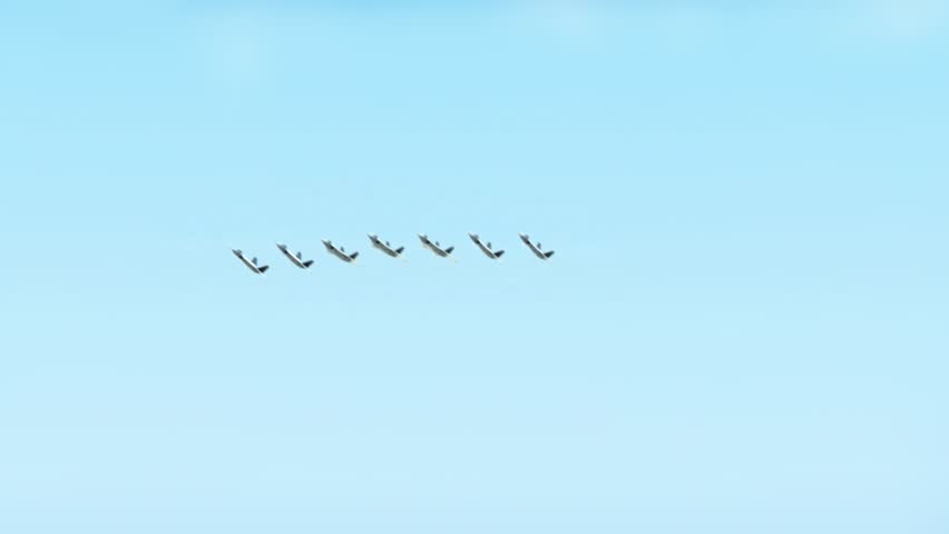 Cambodia Flag on Pole, Fighter Jets Smoke Trails in Blue Sky - Low Angle View