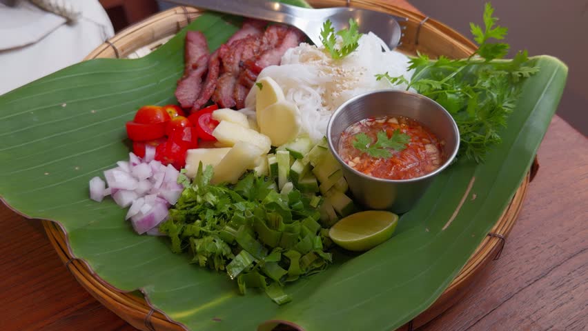 Authentic Thai Rice Noodle Salad with Grilled Pork and Spicy Dressing – Cinematic Food Close-up