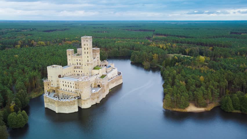 Aerial View of Modern Castle in Stobnica, Poland